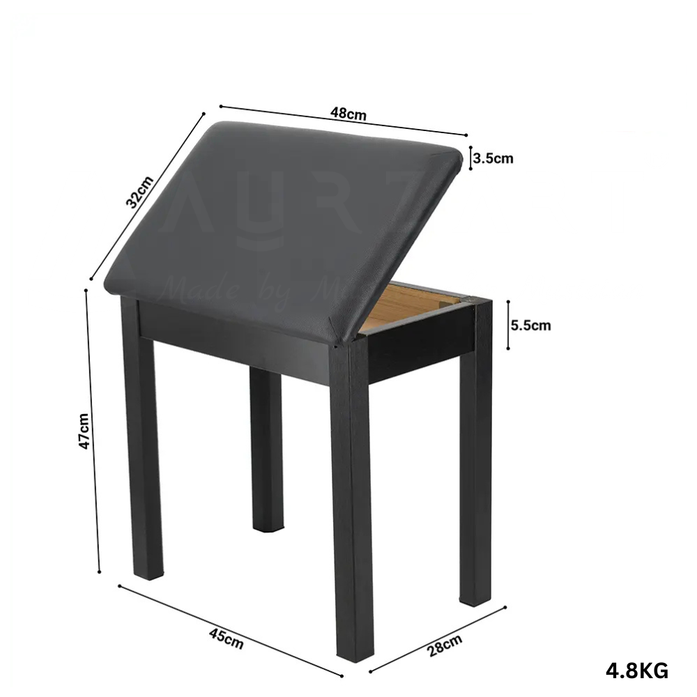 AURZART AZ-507 Wooden Piano Bench Padded Cushion with Storage