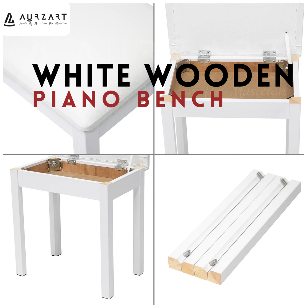 AURZART AZ-507 Wooden Piano Bench Padded Cushion with Storage