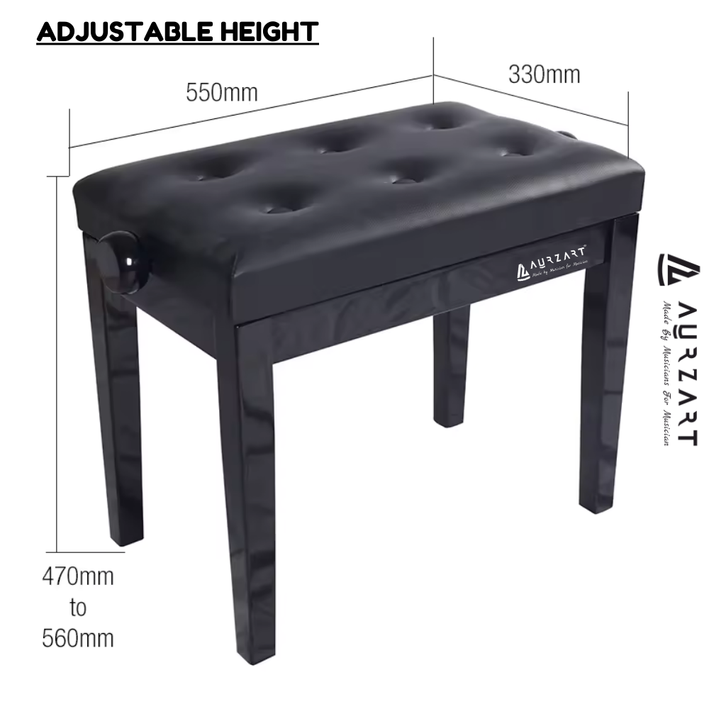 AURZART AZ-501 Adjustable Wooden Piano Bench Padded Cushion
