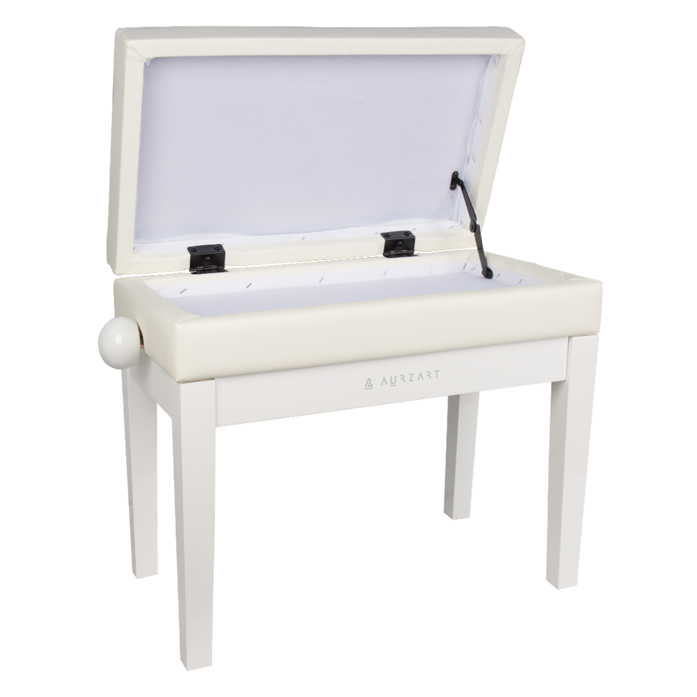 AURZART AZ-502 Wooden Adjustable Piano Bench with Storage White