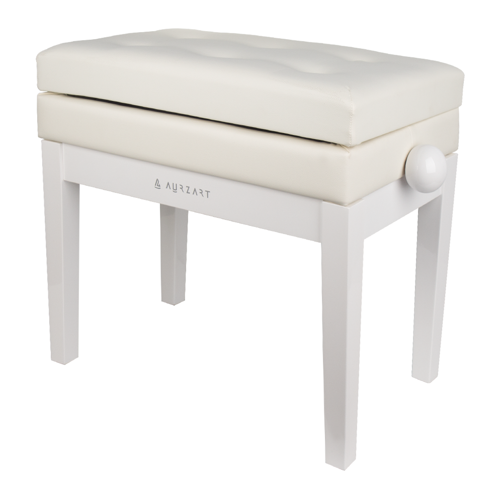 AURZART AZ-502 Wooden Adjustable Piano Bench with Storage White