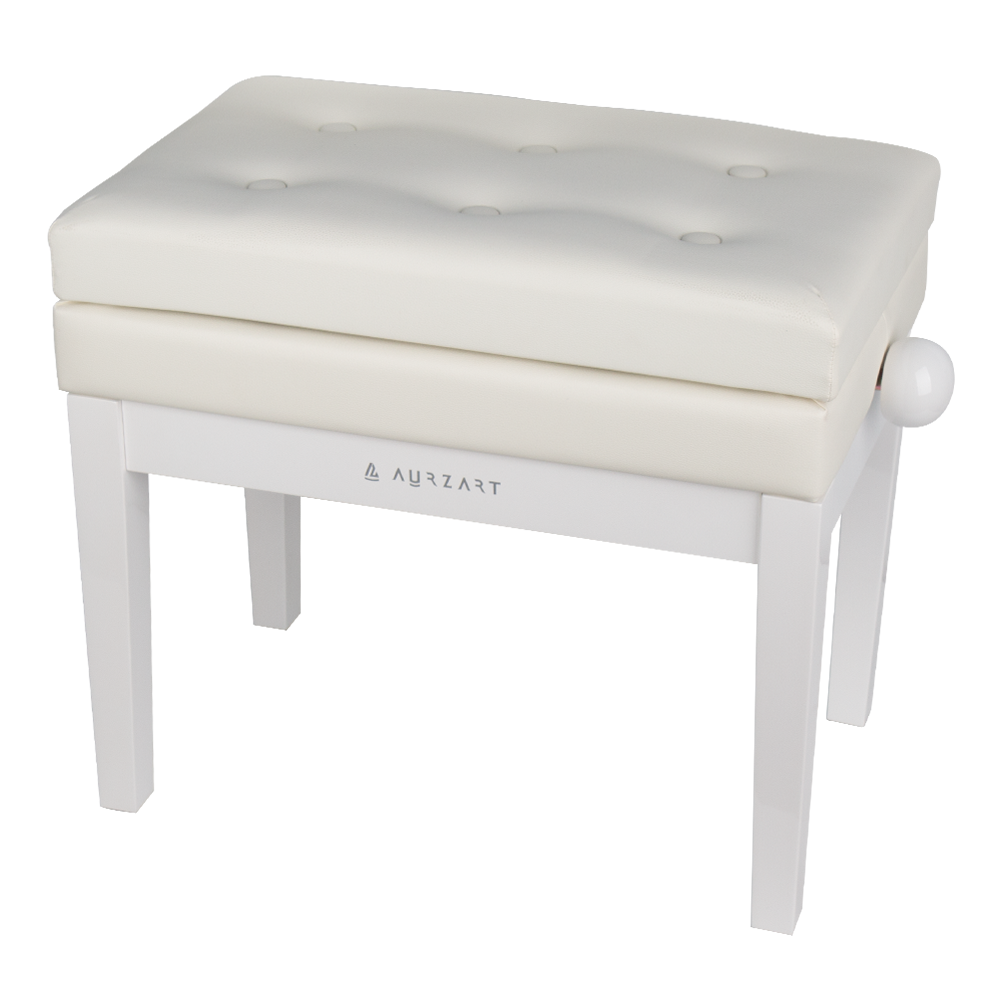 AURZART AZ-502 Wooden Adjustable Piano Bench with Storage White