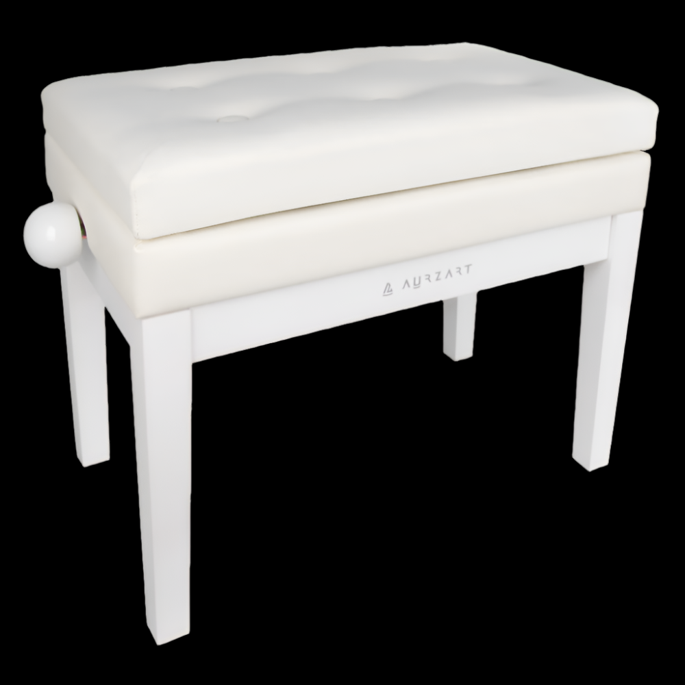 AURZART AZ-502 Wooden Adjustable Piano Bench with Storage White