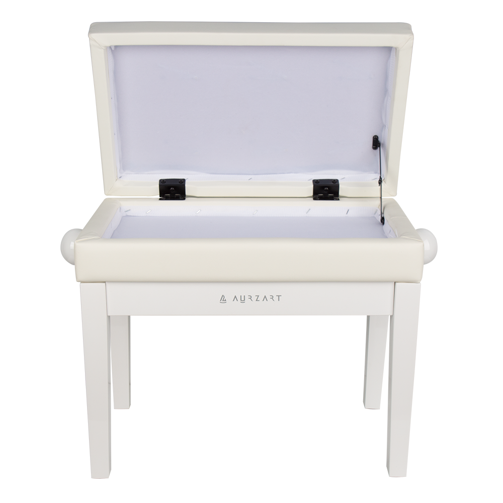 AURZART AZ-502 Wooden Adjustable Piano Bench with Storage White