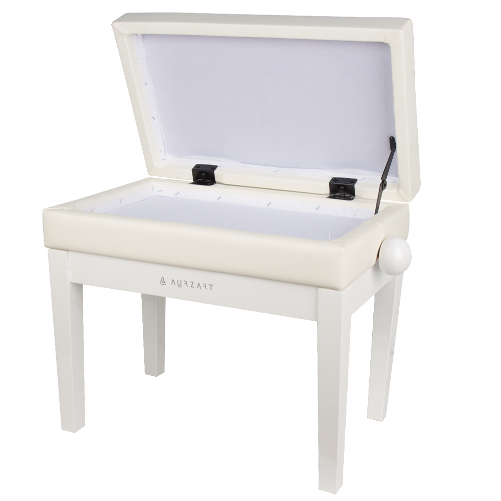 AURZART AZ-502 Wooden Adjustable Piano Bench with Storage White