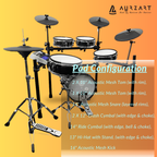 Aurzart AZ-ED900B-KM Wooden Mesh Head Electronic Drums 9 Piece
