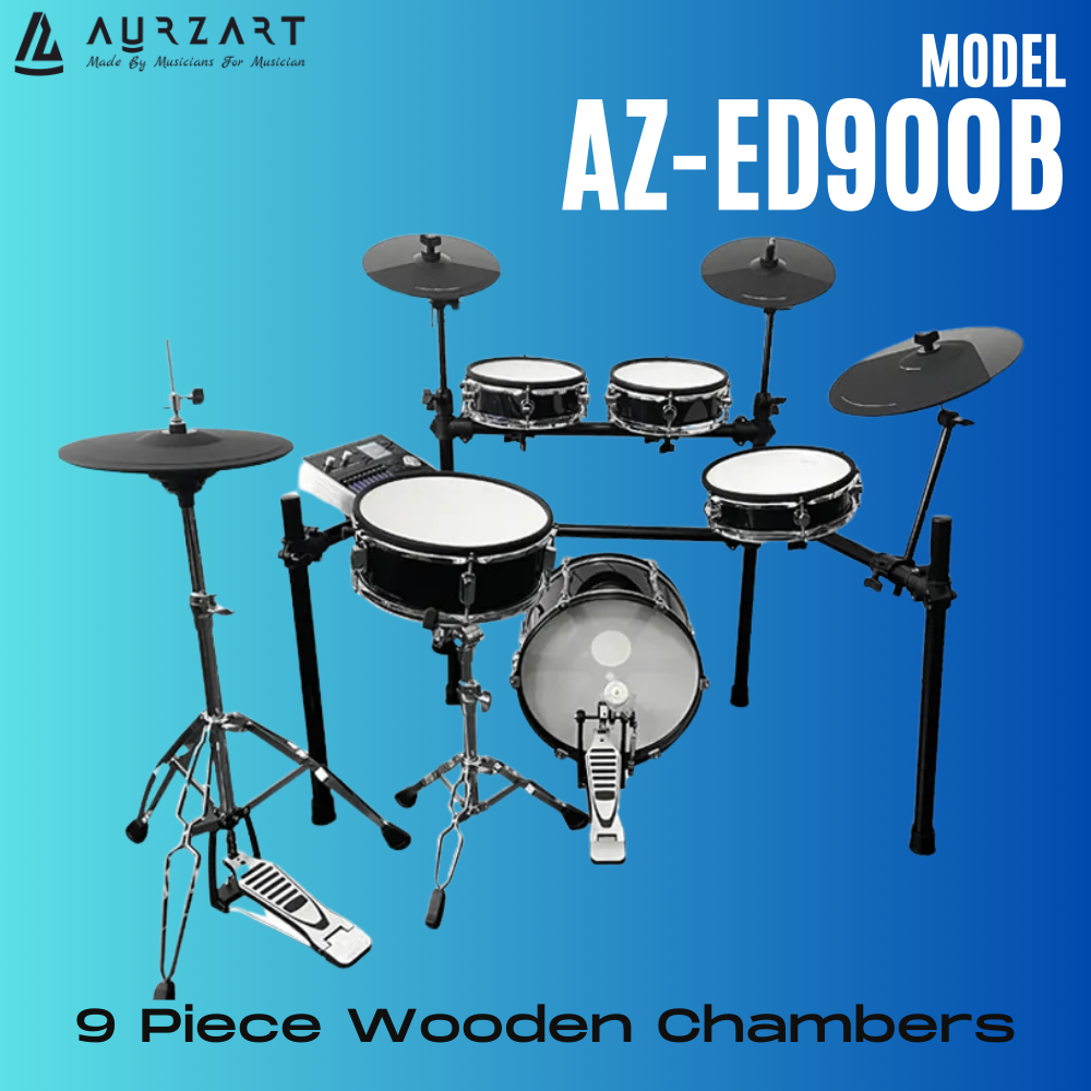 Aurzart AZ-ED900B-KM Wooden Mesh Head Electronic Drums 9 Piece
