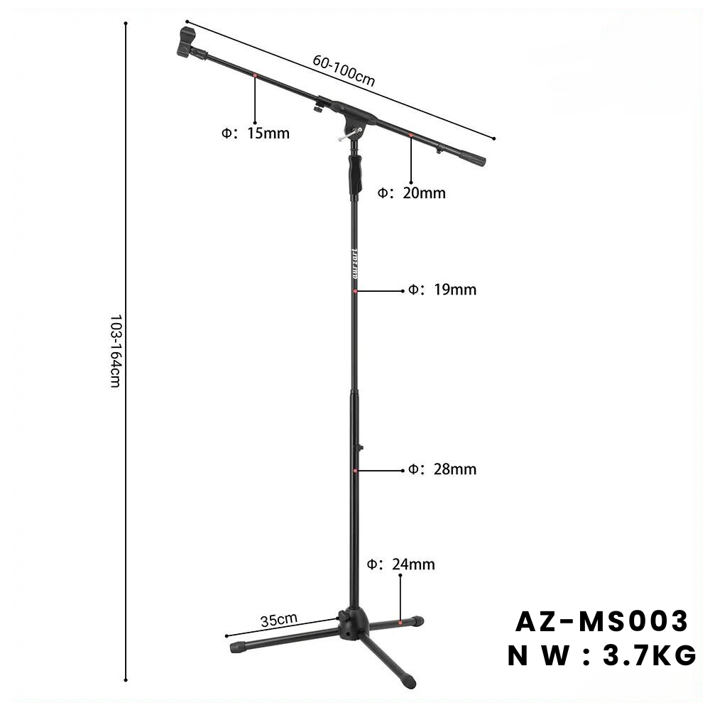 Aurzart AZ-MJ75 Microphone Stand Adjustable Boom Tripod 4KG
