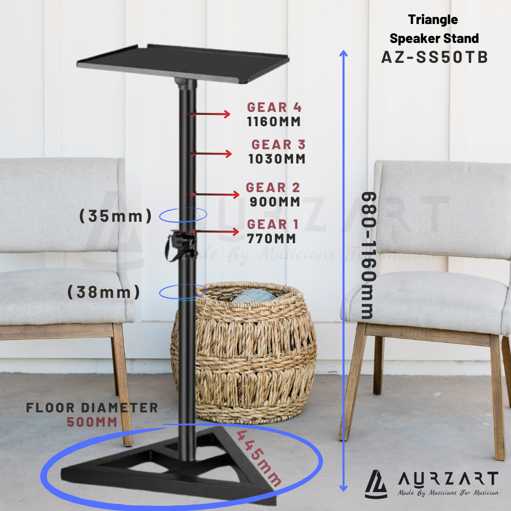 Aurzart AZ-SS50TB Triangle Base Speaker Stand for Studio Monitor