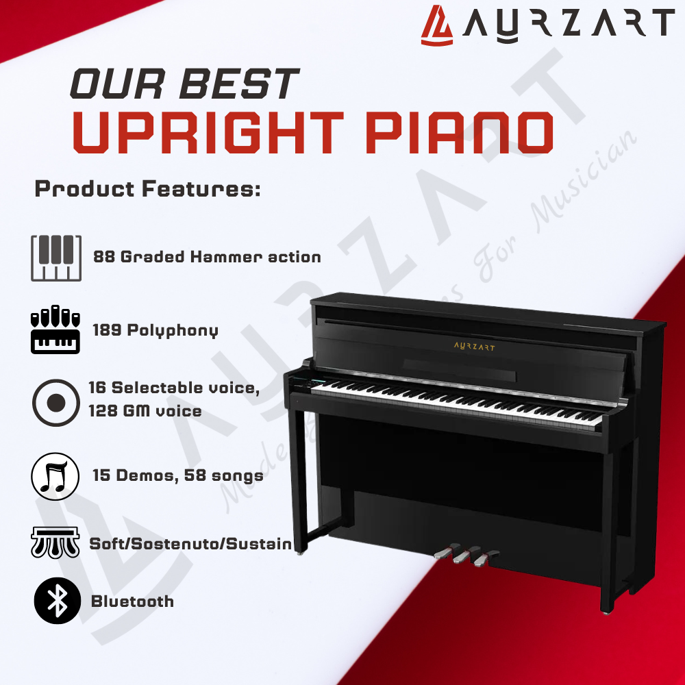 Aurzart AZ-V80 Upright 88 keys Digital Piano Black Finish