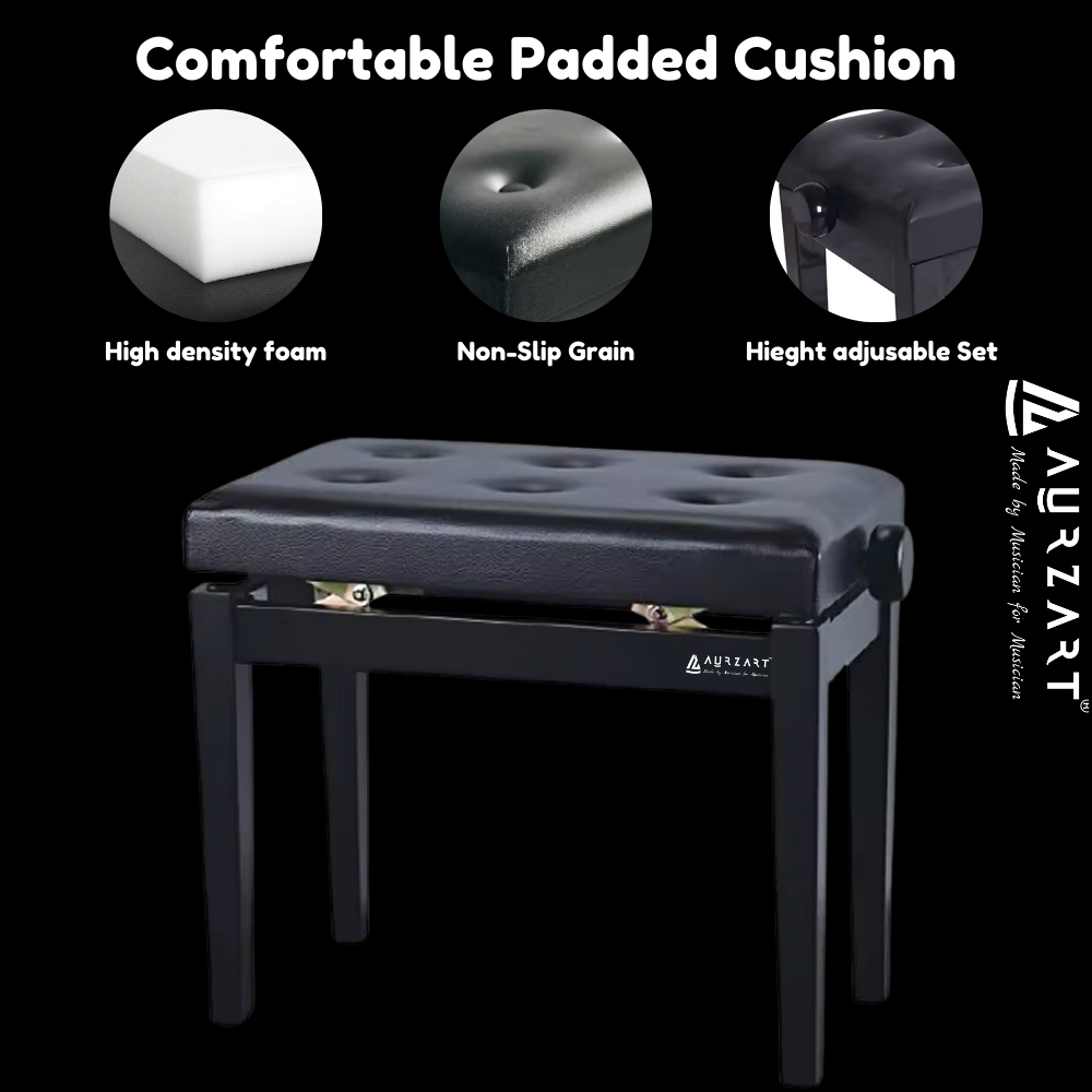 AURZART AZ-501 Adjustable Wooden Piano Bench Padded Cushion